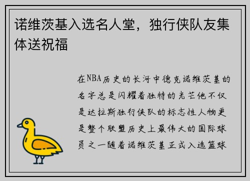 诺维茨基入选名人堂，独行侠队友集体送祝福